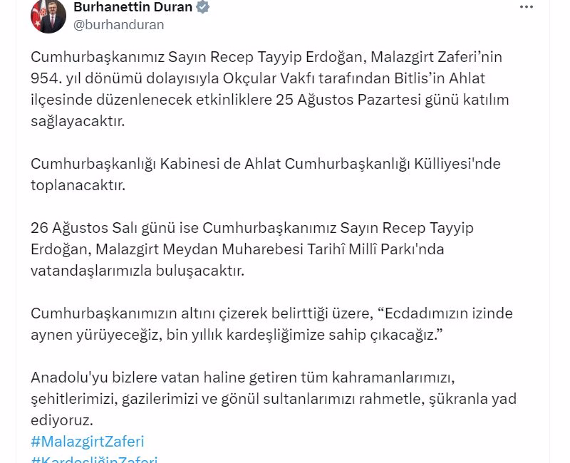 ANKARA, – İLETİŞİM Başkanı Burhanettin Duran, Cumhurbaşkanı Recep Tayyip Erdoğan’ın