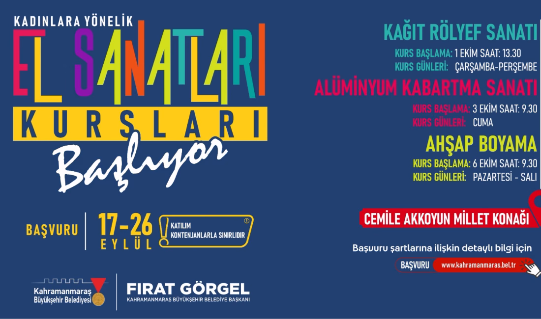 Kahramanmaraş Büyükşehir Belediyesi, kadınların kişisel gelişimlerine katkı sunmak ve mesleki