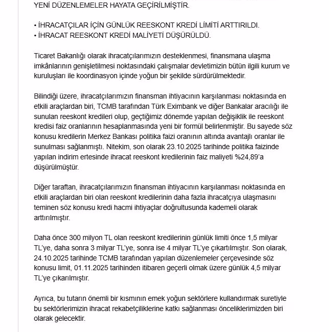 Bakan Bolat: İhracatçılarımızın gelişimini desteklemeye devam edeceğiz ANKARA, – TİCARET Bakanı Ömer Bolat, “Finansman imkanların çeşitlendirilmesi başta