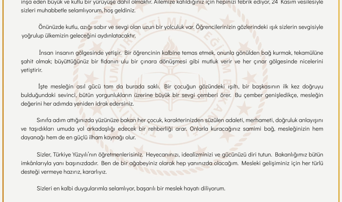 ANKARA, – MİLLİ Eğitim Bakanı Yusuf Tekin, 24 Kasım Öğretmenler