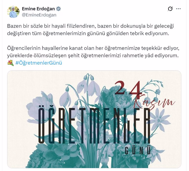 Emine Erdoğan'dan 'Öğretmenler Günü' mesajı