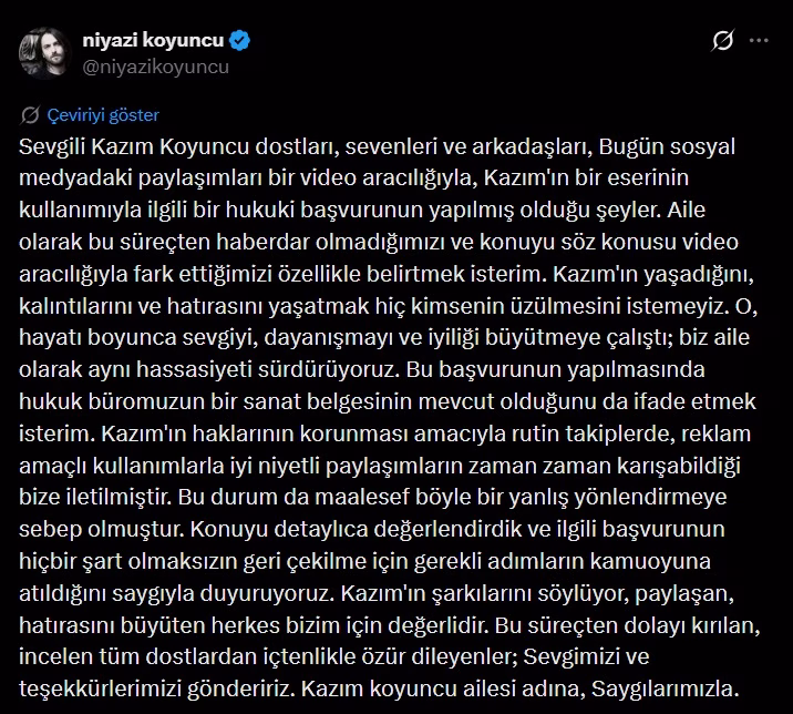 NİYAZİ KOYUNCU’DAN YAZILI AÇIKLAMA Kazım Koyuncu’nun kardeşi Niyazi Koyuncu, ‘Uy