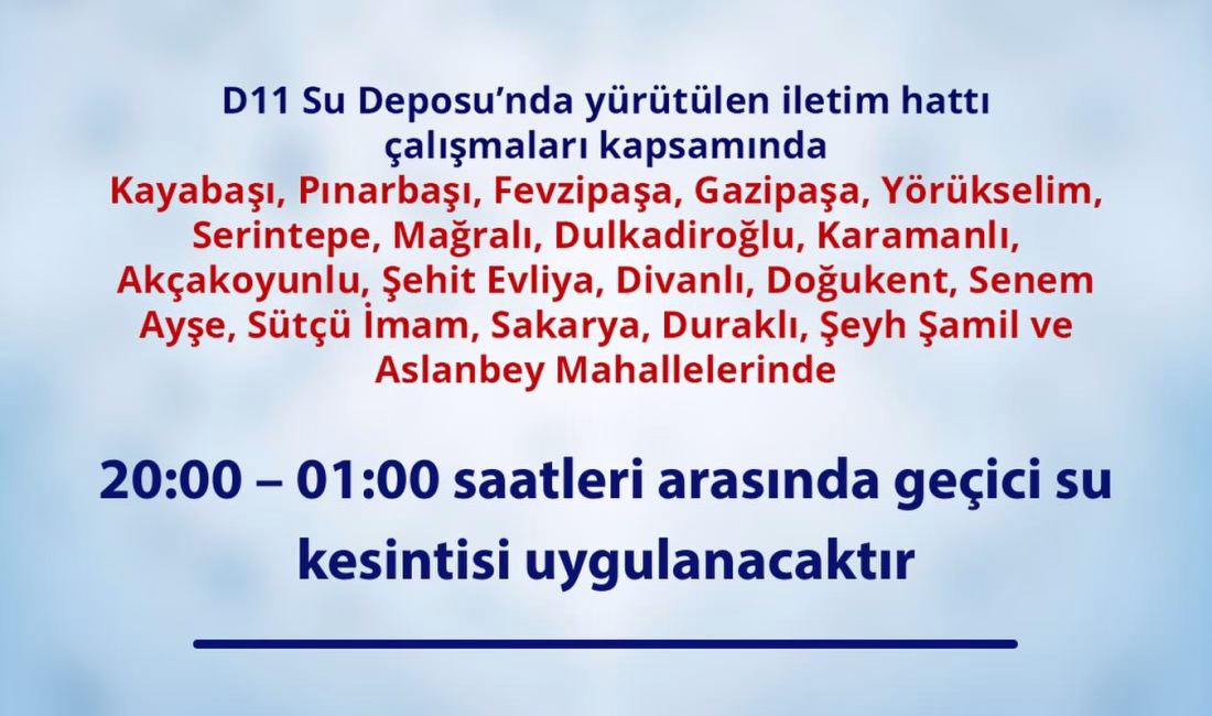 Kahramanmaraş Su ve Kanalizasyon İdaresi (KASKİ) Genel Müdürlüğü, D11 Su