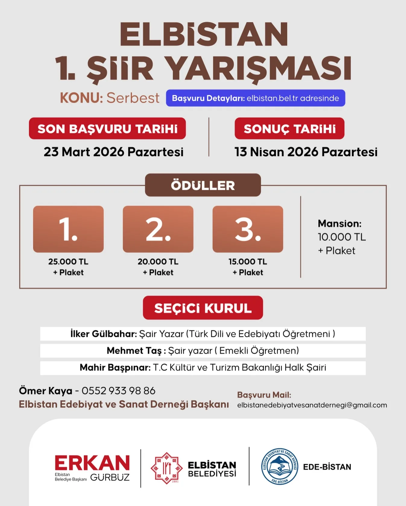 Erkan Gurbuz Duyurdu Elbistan 1. Siir Yarismasi Basliyor