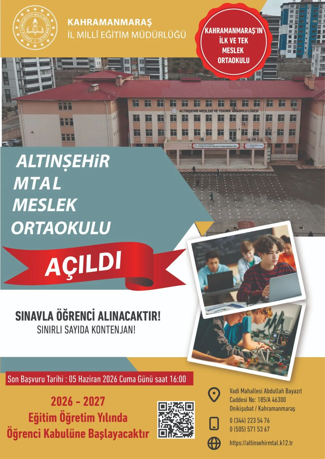 Kahramanmaraş'ta Bir İlk: Mesleki Ortaokul Açılıyor! Sınavla Öğrenci Alınacak