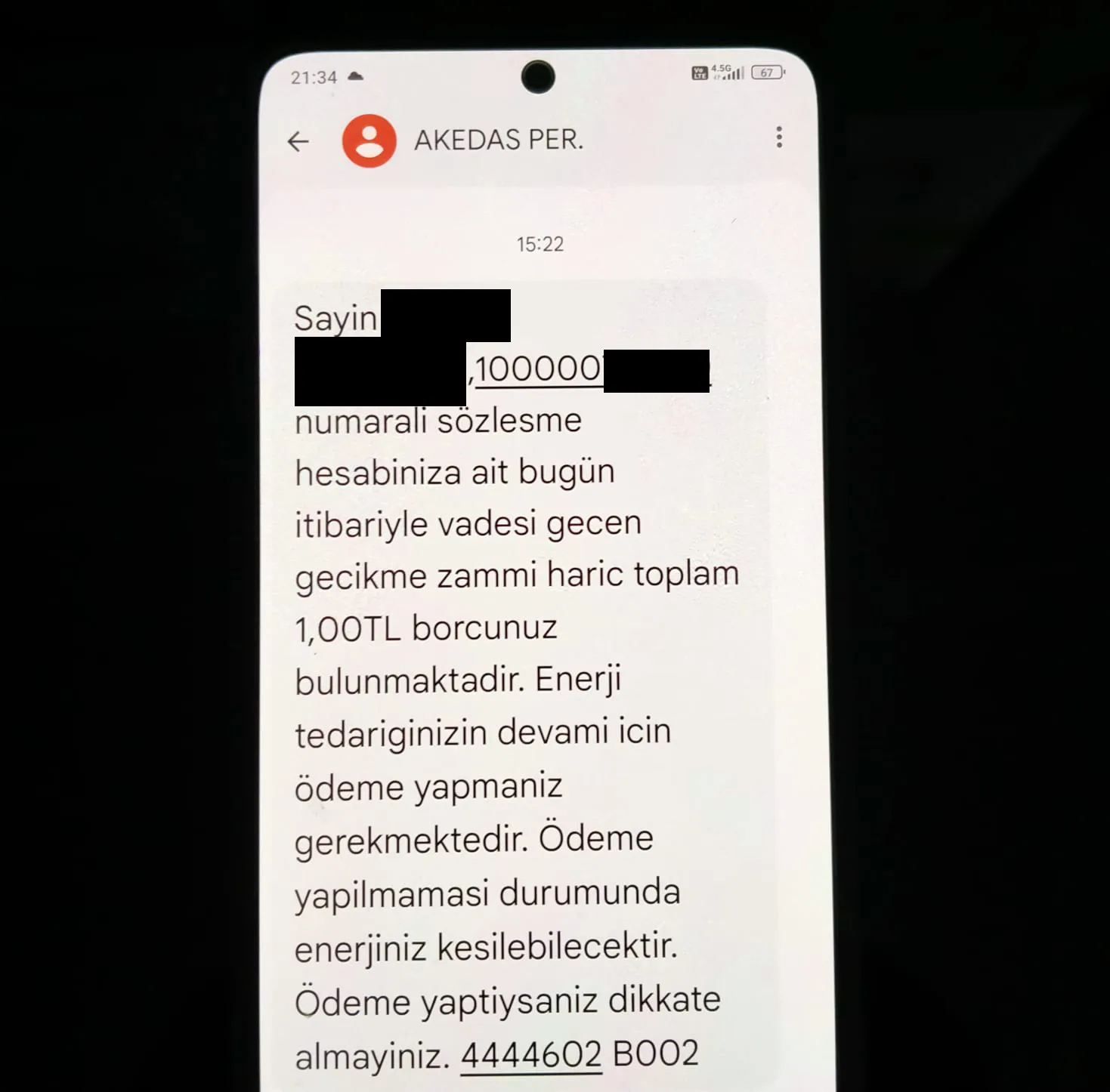 Akedaş’tan Vatandaşa 1 TL’lik Borç SMS’i: “Ödeme Yapmazsanız Enerjiniz Kesilebilir”