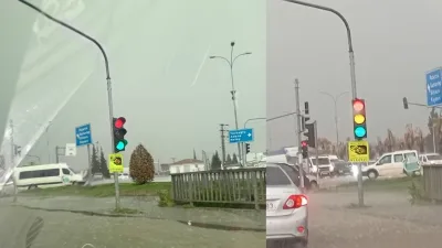 Kahramanmaraş’ta bir trafik ışığı arızalandı. Yoğun yağıştan dolayı arızalandığı düşünülen