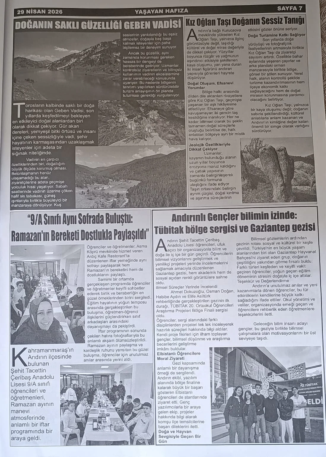 Genç Kalemler Tarihin İzinde: Şehit Tacettin Çeribaş Anadolu Lisesi’nden Andırın’ın Değerlerine Vefalı Dokunuş!