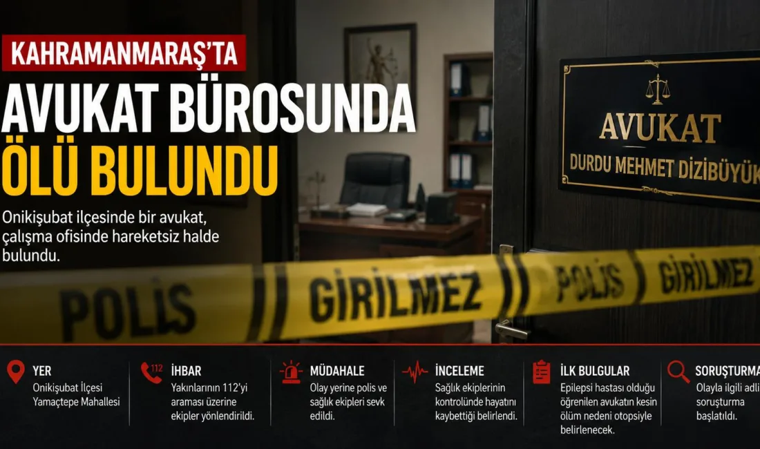 Kahramanmaraş’ın Onikişubat ilçesinde avukatlık yapan Durdu Mehmet Dizibüyük, ofisinde ölü