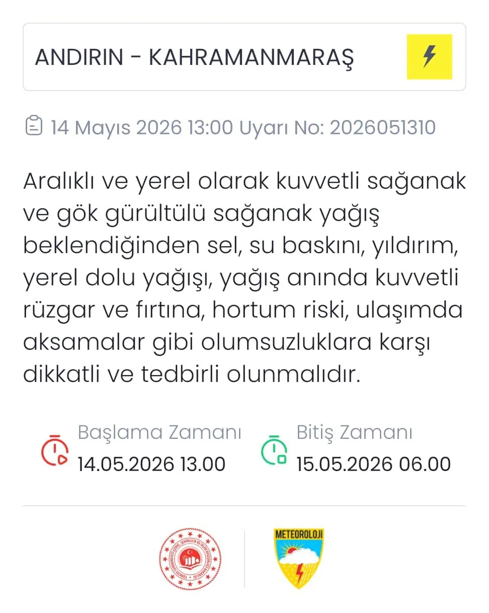 Andırın’a sağanak uyarısı!