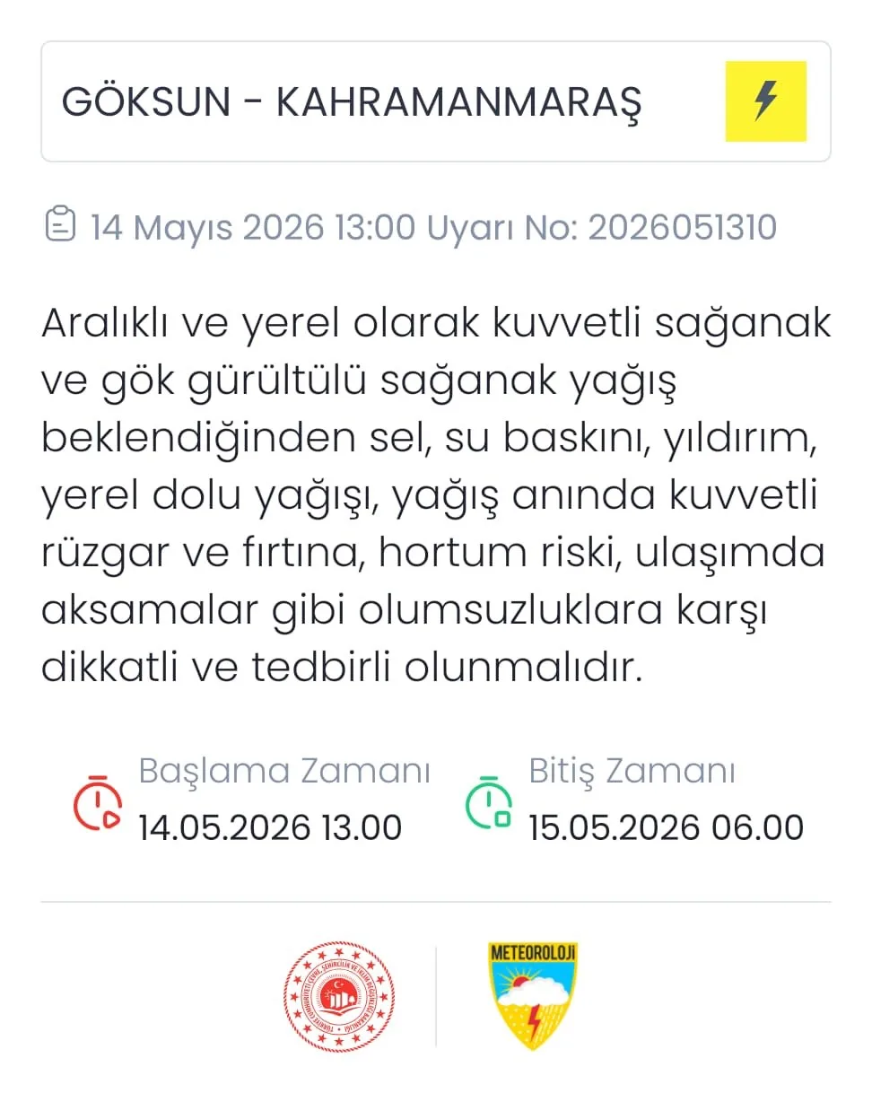 Andırın’a sağanak uyarısı!