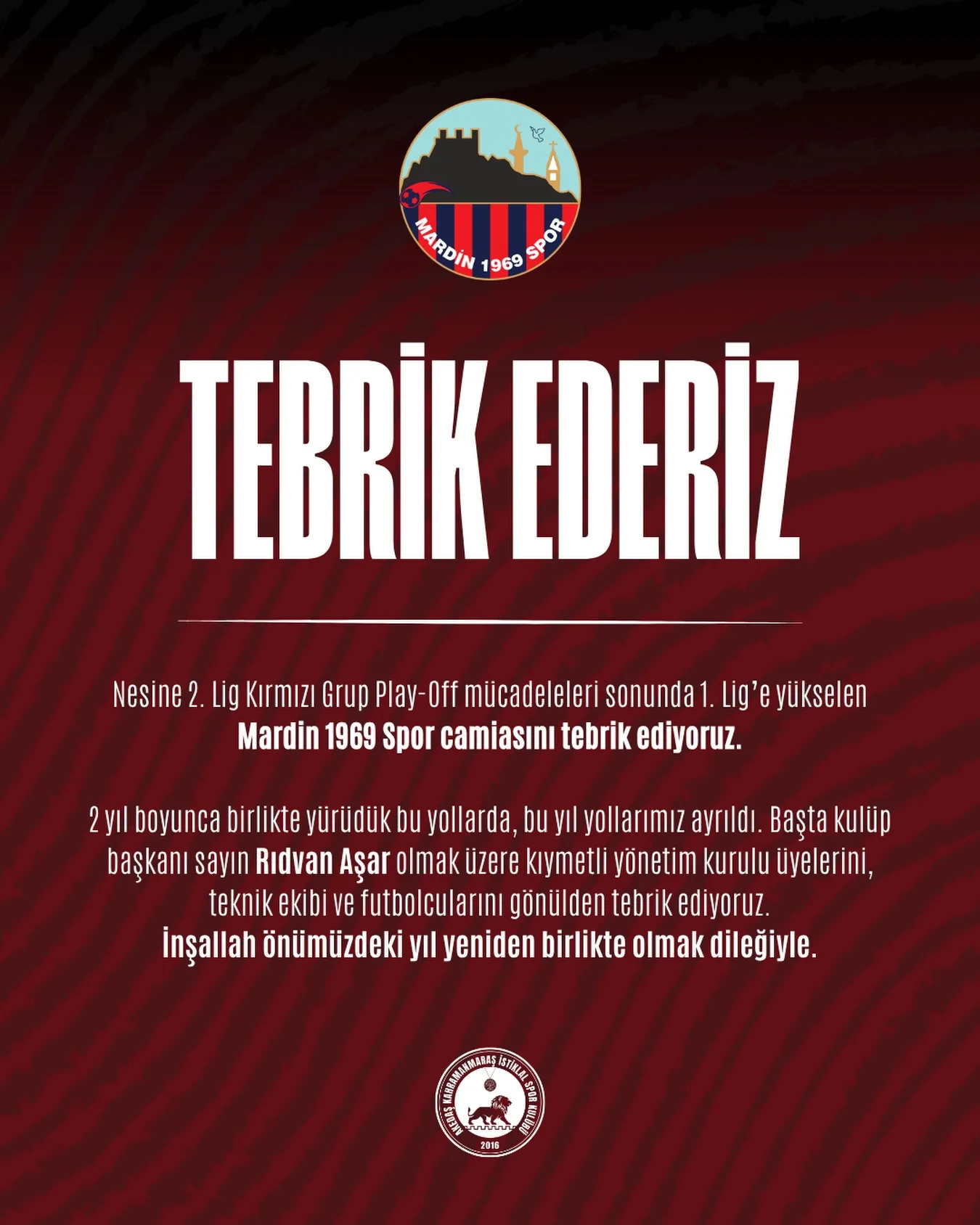 İstiklalspor’dan Mardin’e tebrik! İstiklalspor’dan Mardin’e tebrik!