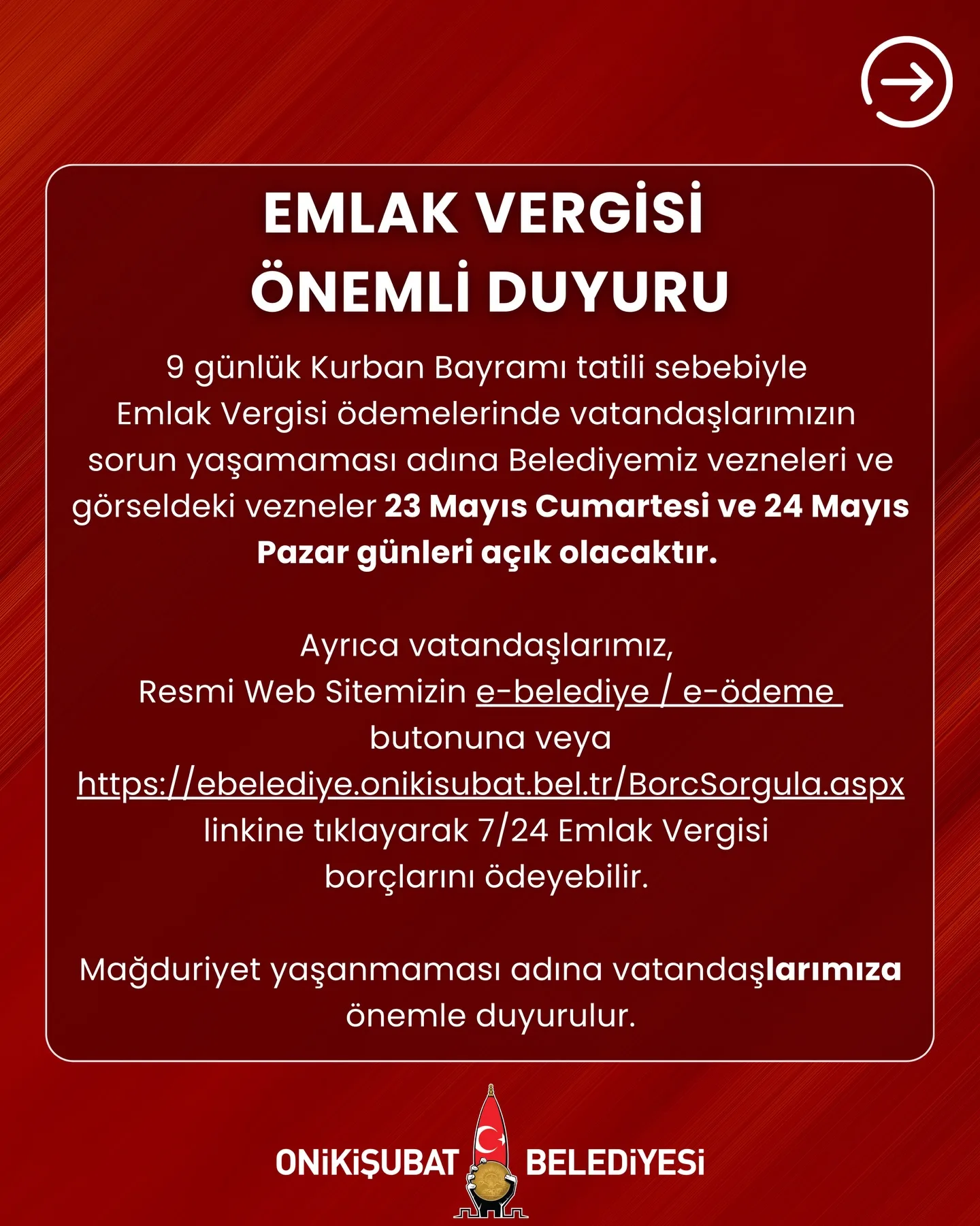 Onikişubat’tan önemli duyuru: Ödemeyenler dikkat! Onikişubat’tan önemli duyuru: Ödemeyenler dikkat!