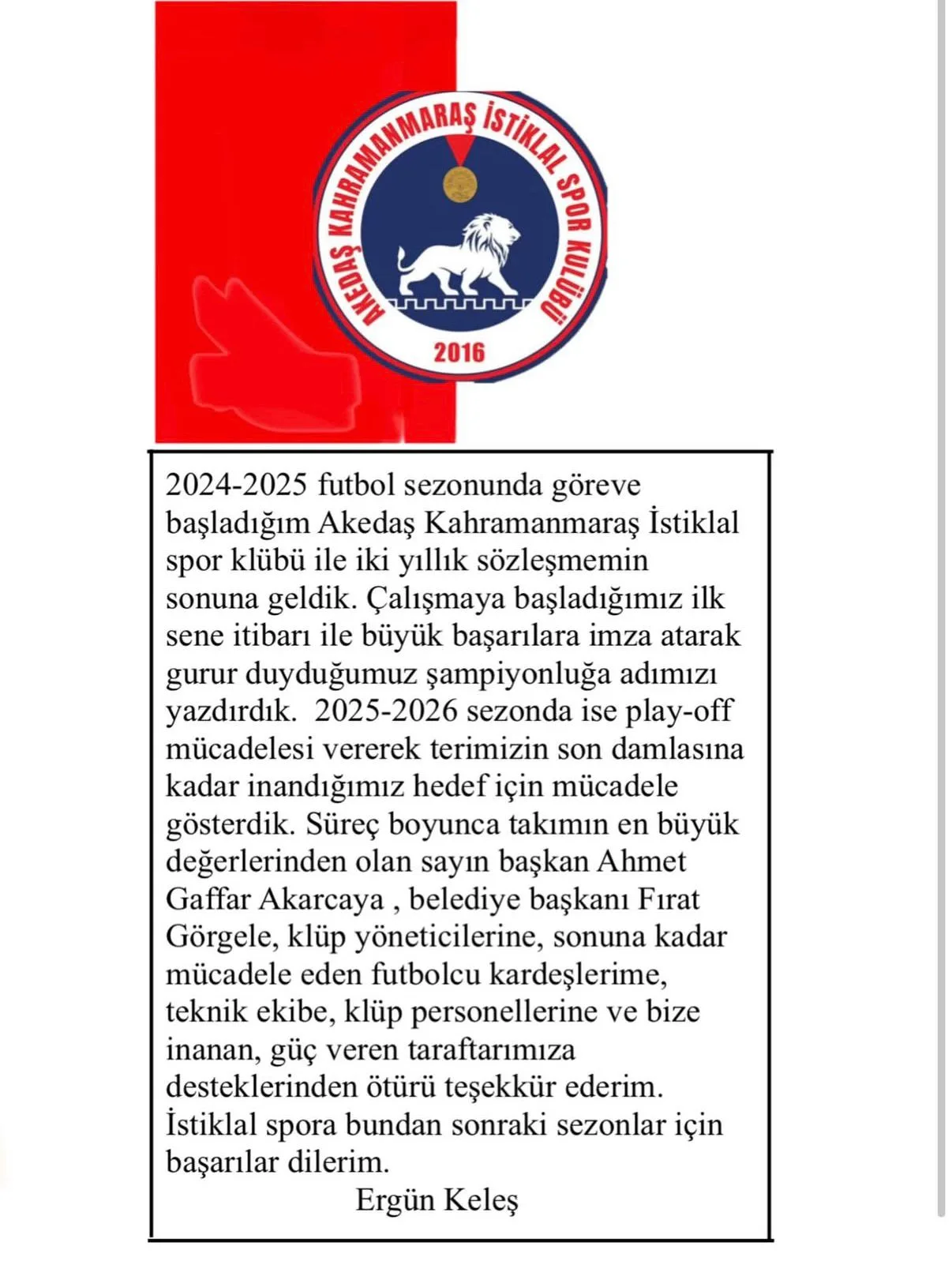 İstiklal Spor’da flaş gelişme: Görevini bıraktı!