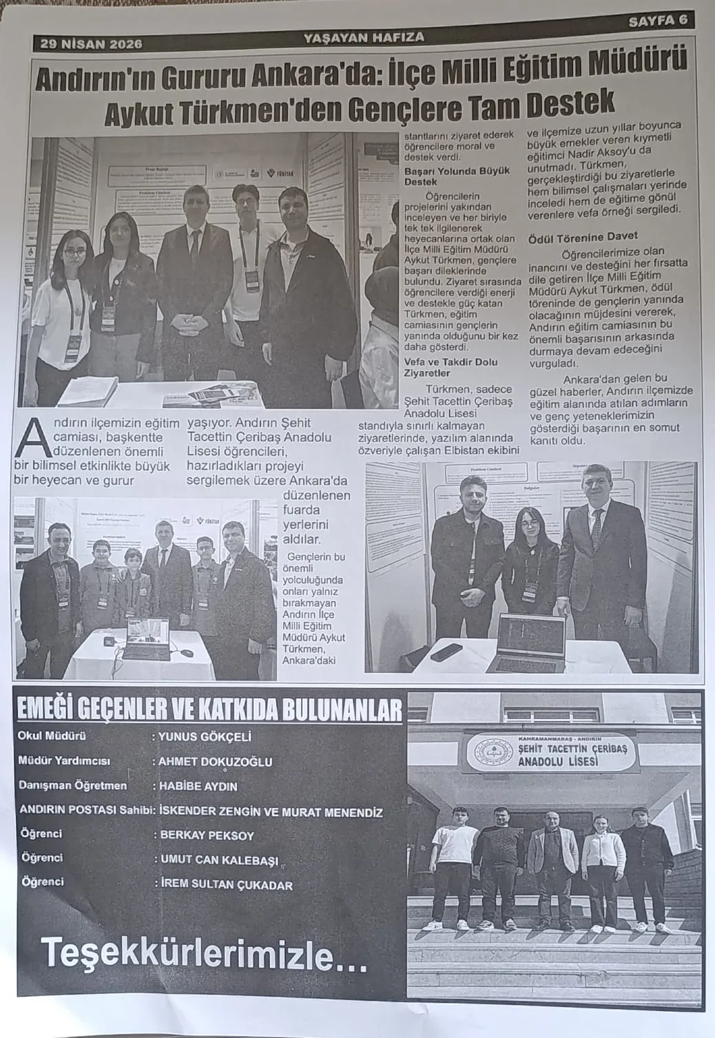Genç Kalemler Tarihin İzinde: Şehit Tacettin Çeribaş Anadolu Lisesi’nden Andırın’ın Değerlerine Vefalı Dokunuş!