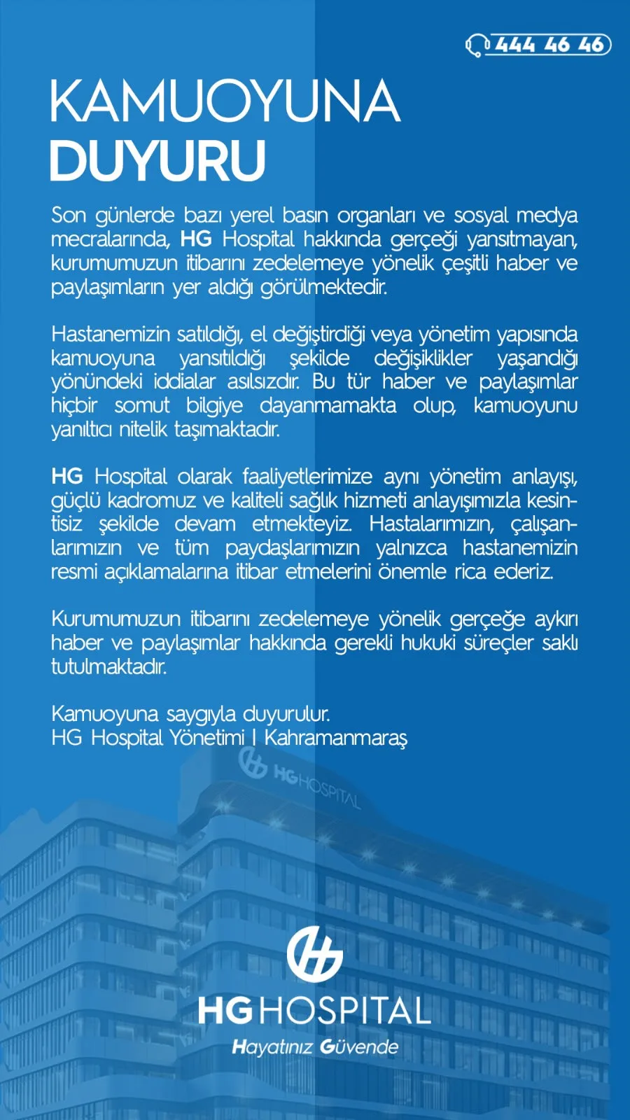 HG Hospital’dan Satış İddialarına Flaş Açıklama: "İddialar Asılsızdır!"