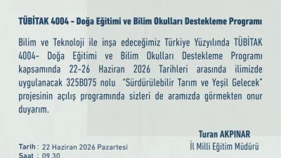 Kahramanmaraş İl Milli Eğitim Müdürlüğü öncülüğünde hazırlanan ve TÜBİTAK tarafından
