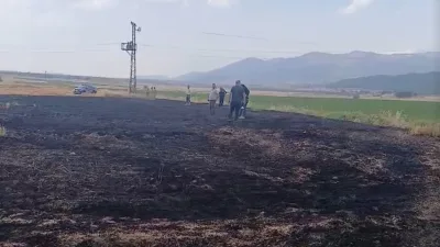 Hasat hazırlığı yapılan tarlada çıkan yangında, 5 dönüm buğday ekili