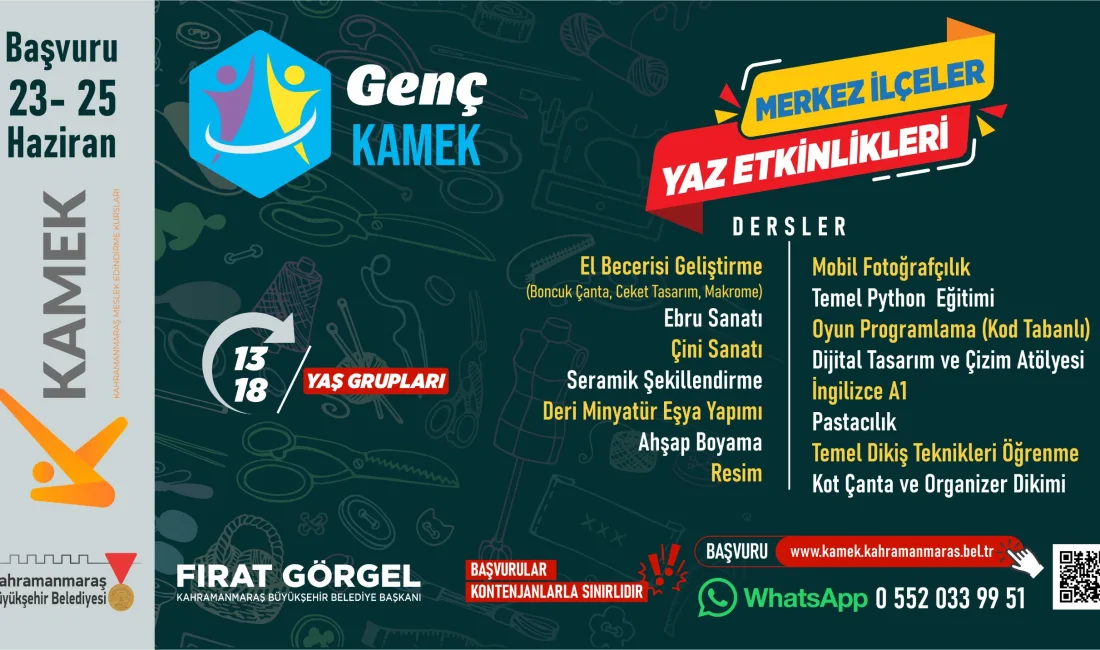 Kahramanmaraş Büyükşehir Belediyesinin 13 – 18 yaş aralığındaki gençlere yönelik