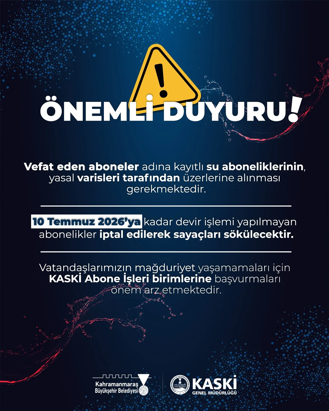 Kahramanmaraş dikkat: Abonelikler iptal ediliyor!