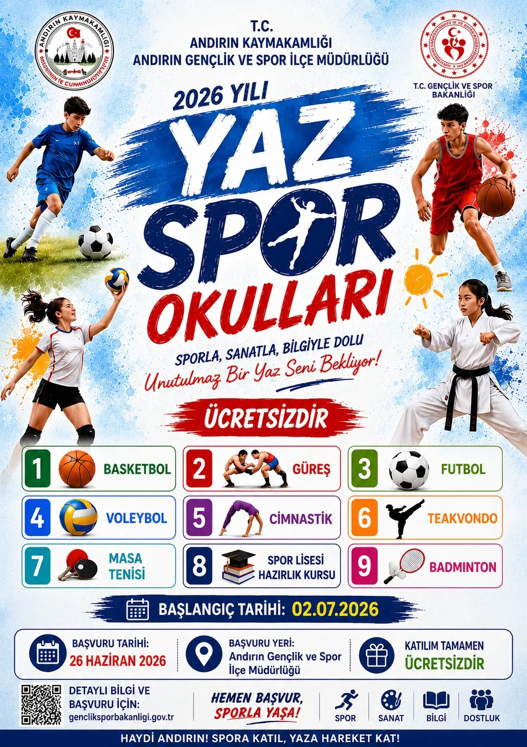 Andırın’da Gençler İçin Spor Dolu Bir Yaz: Yaz Spor Okulları Kayıtları Başladı!