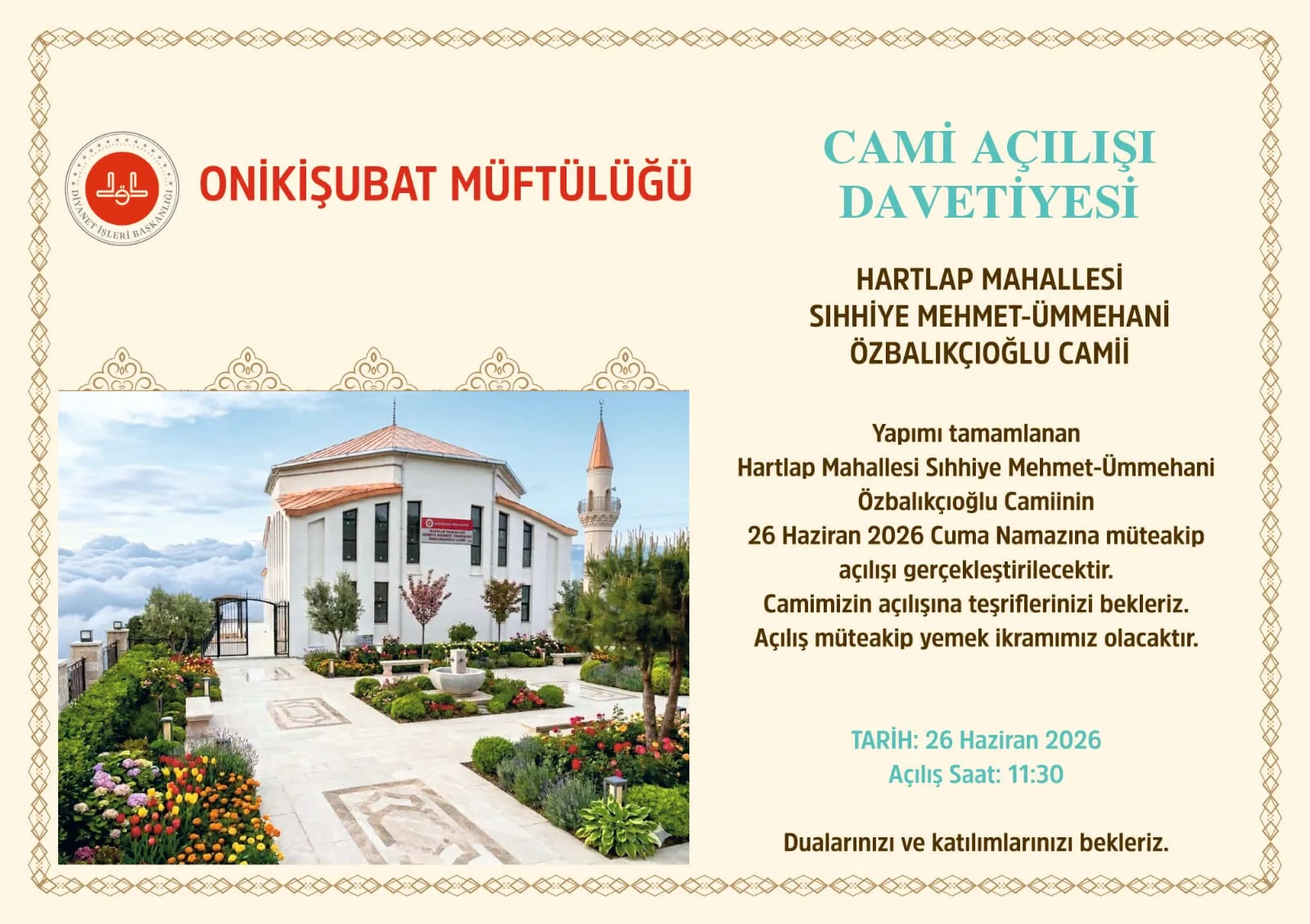 Hartlap’ta Anlamlı Cuma: Sıhhiye Mehmet-Ümmehani Özbalıkçıoğlu Camii Kapılarını Açıyor!