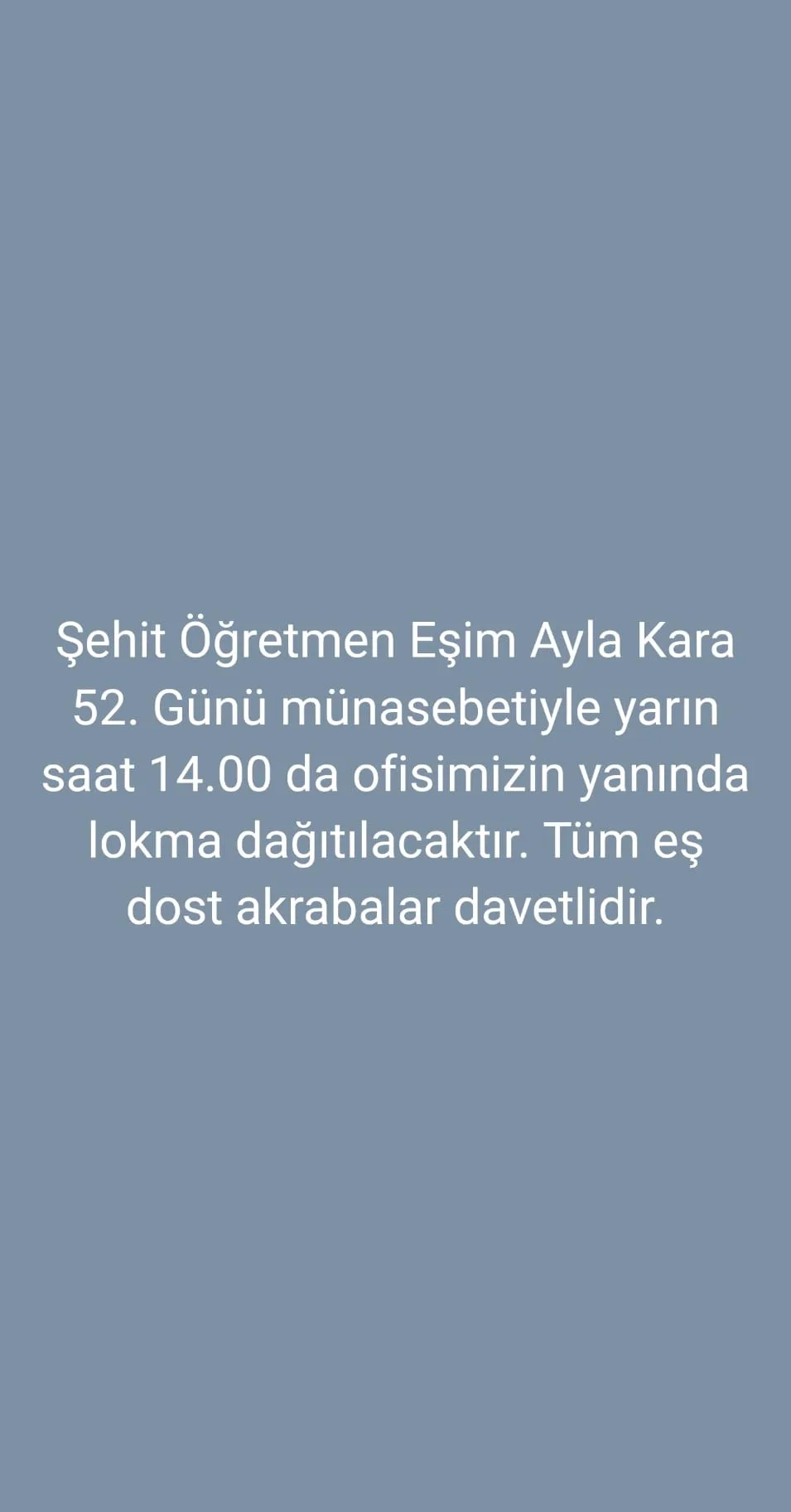 Şehit Öğretmen Ayla Kara için lokma hayrı