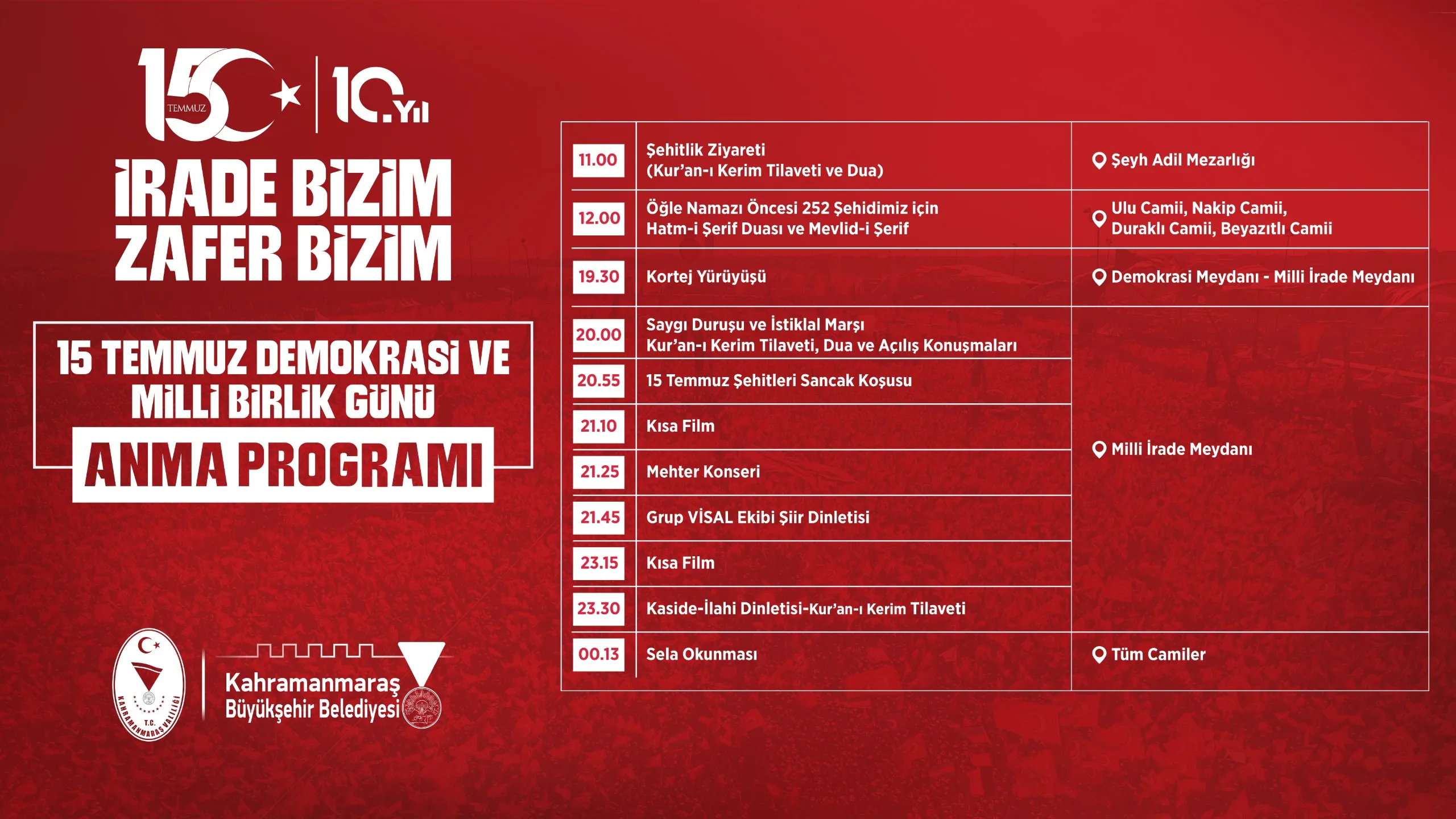 Demokrasi Zaferinin 10’uncu Yılında Kahramanmaraş Meydanlarda Buluşacak