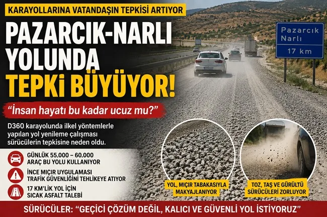 Kahramanmaraş'ın Pazarcık ilçesi ile Narlı Mahallesi arasında bulunan D360 Karayolu'nda