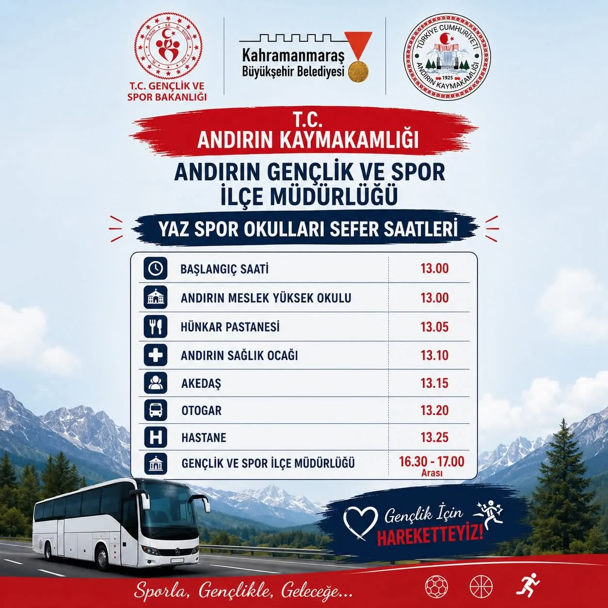 Andırın’da Yaz Spor Okulları İçin Ulaşım Kolaylığı: Sefer Saatleri Belli Oldu!