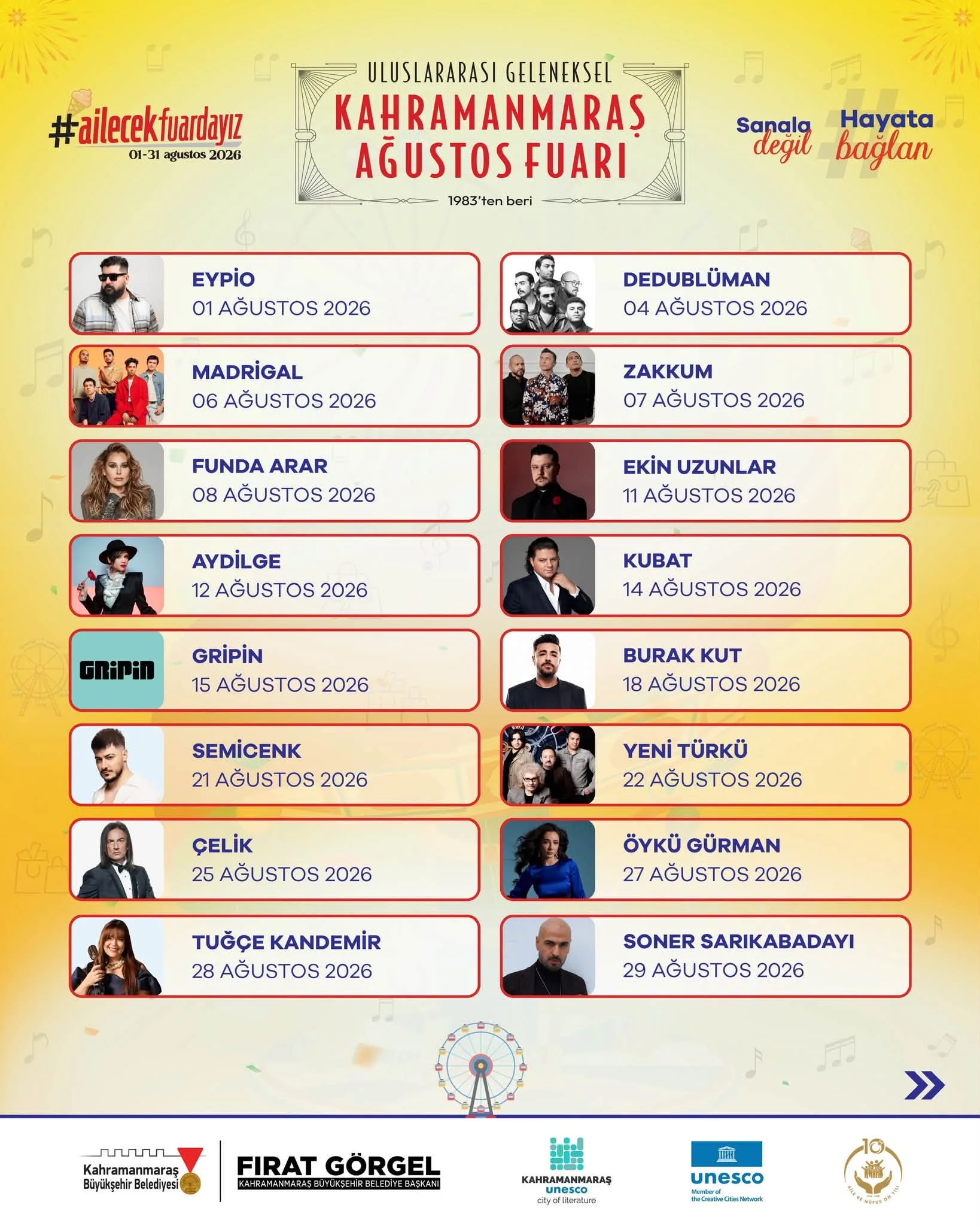 Fuarın Konser Takvimi Açıklandı: Kahramanmaraş Müziğe Doyacak! Fuarın Konser Takvimi Açıklandı: Kahramanmaraş Müziğe Doyacak!