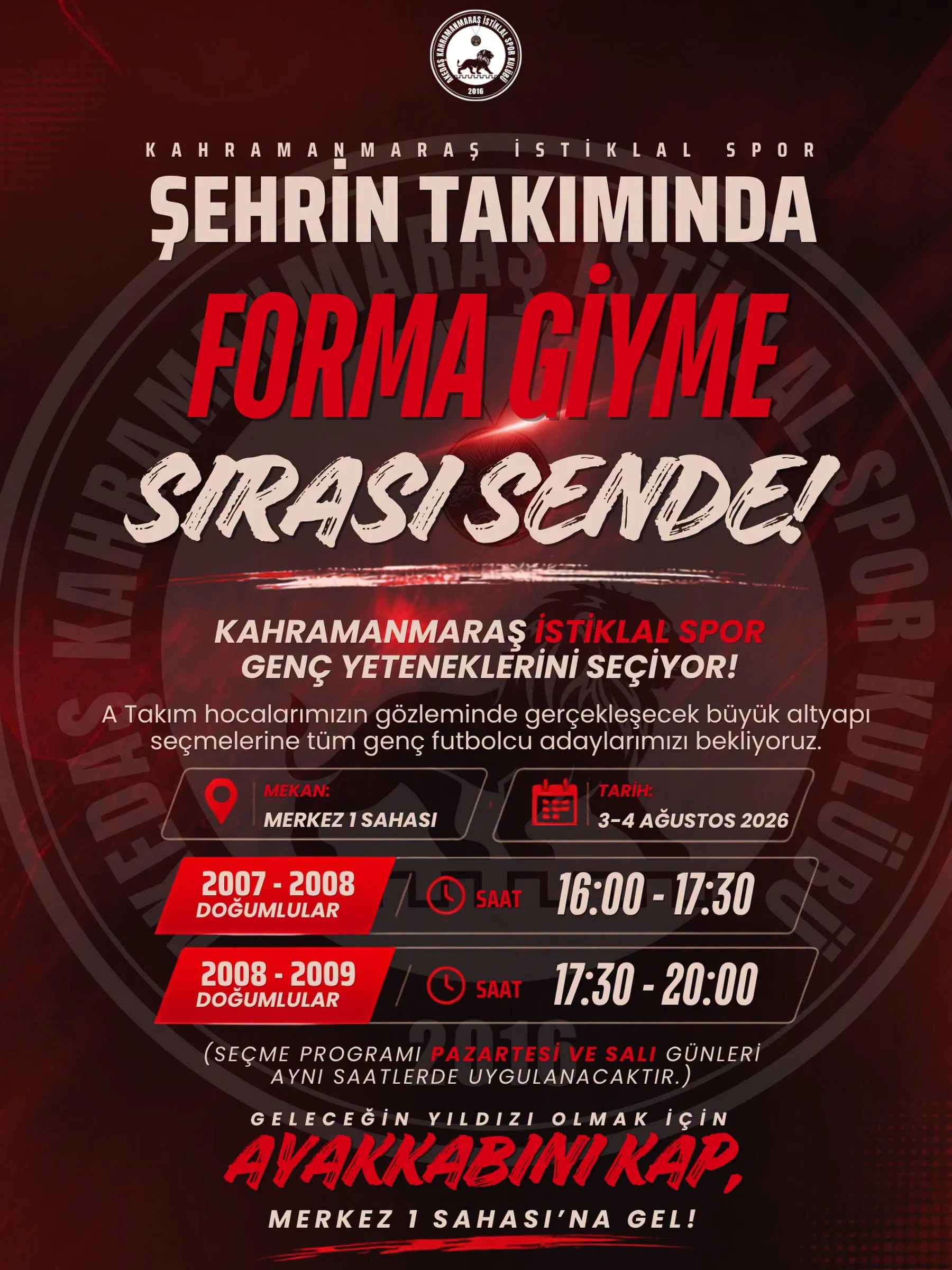 Kahramanmaraş i̇stiklalspor yetenek avında