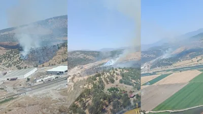 Kahramanmaraş’ın Türkoğlu ilçesinde enerji nakil hattından çıkan orman yangını, ekiplerin