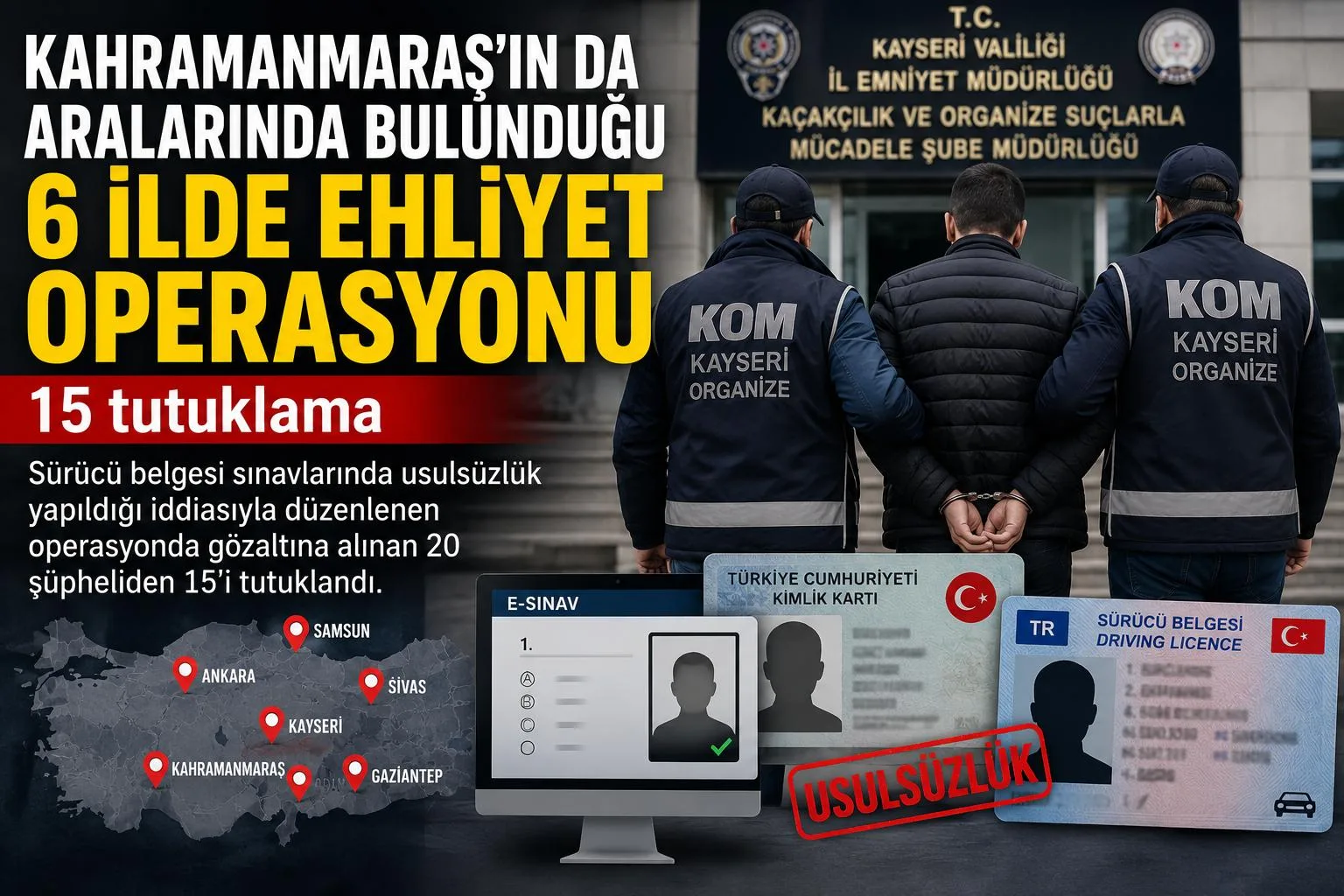 Kahramanmaraş’ta Ehliyet Sınav Dolandırıcılarına Operasyon: 15 Tutuklama Kahramanmaraş’ta Ehliyet Sınav Dolandırıcılarına Operasyon: 15 Tutuklama