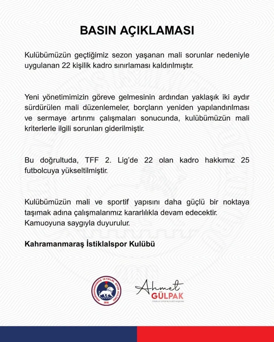 İstiklal’den bayramlık haber: gelsin transferler!