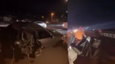 Kahramanmaraş'ta meydana gelen kazada otomobil adeta hurdaya döndü. Otomobilde bulunan