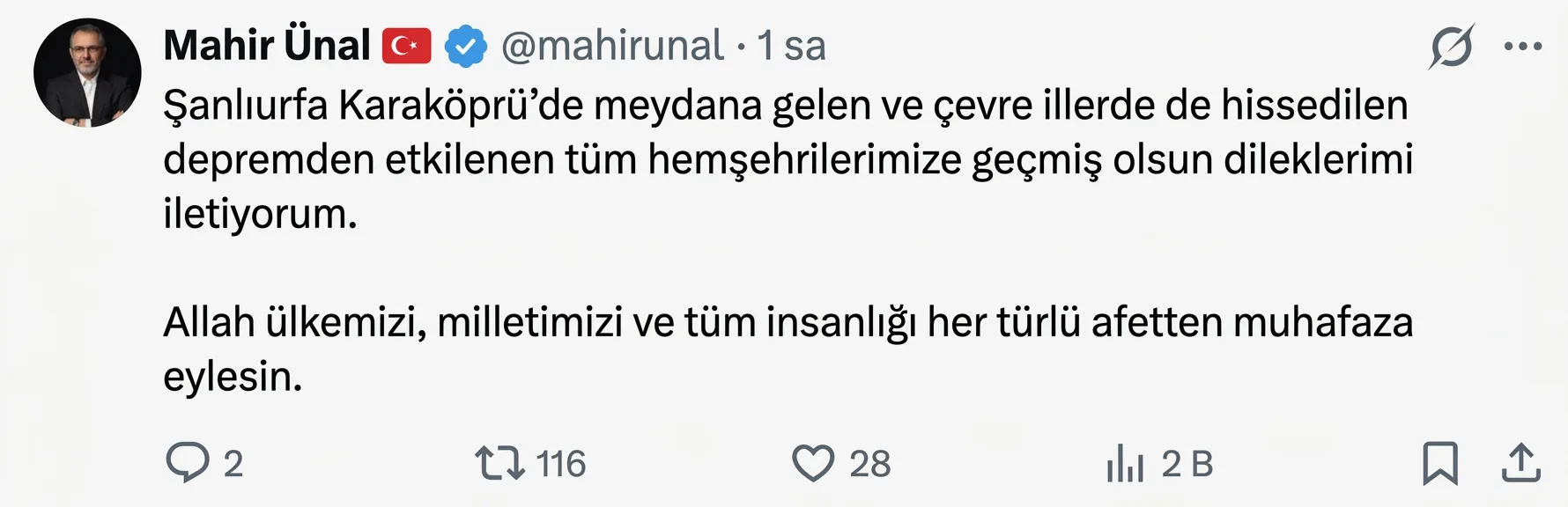 Ak partili ünal’dan “geçmiş olsun” mesajı!