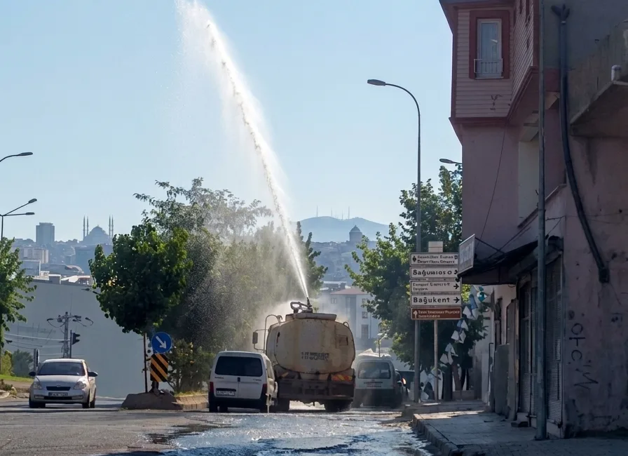 Kahramanmaraş'ta yokuşta kalan su tankeri faciaya yol açıyordu. Yokuşu çıkamayan
