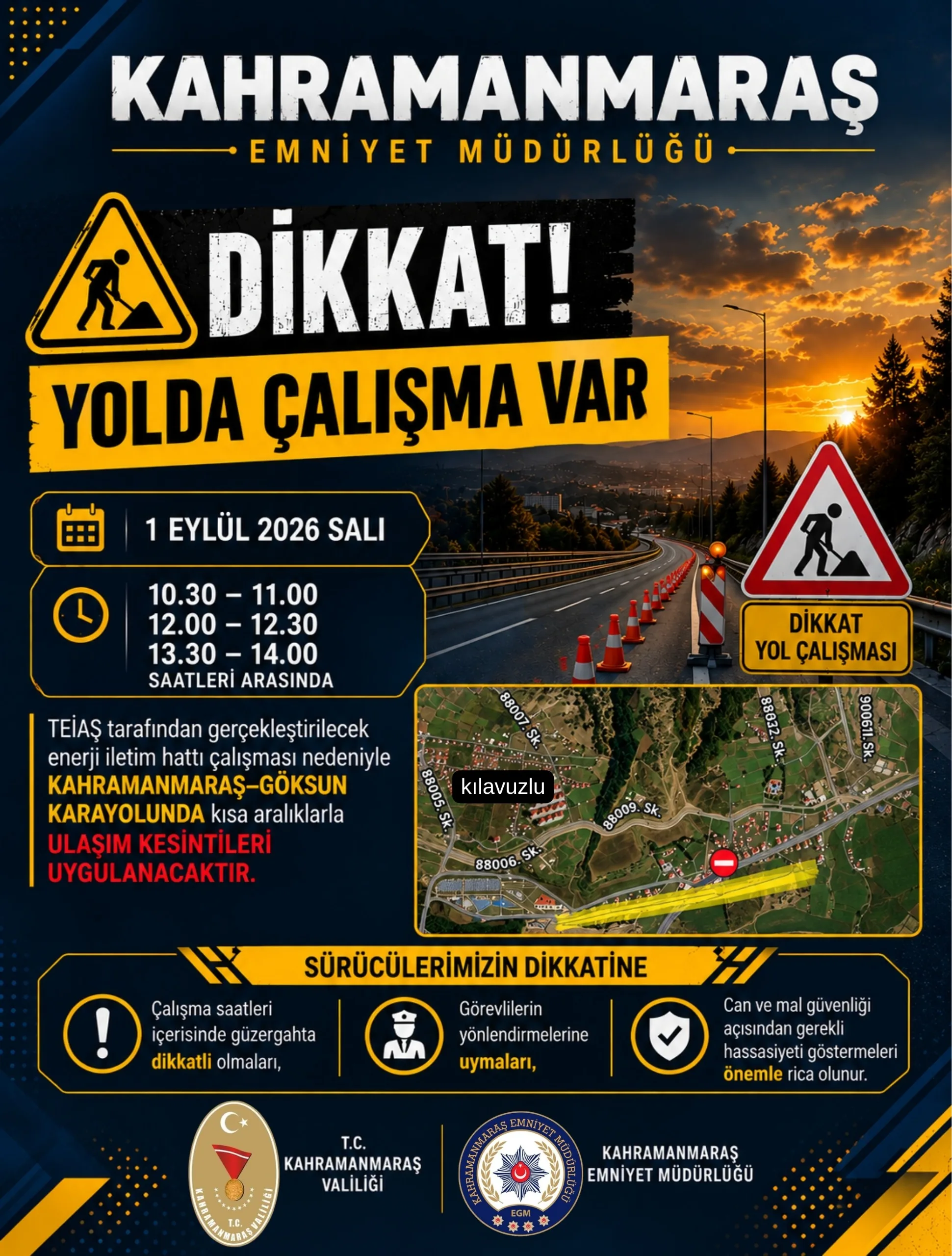 Göksun yolunu kullanacak sürücülere uyarı