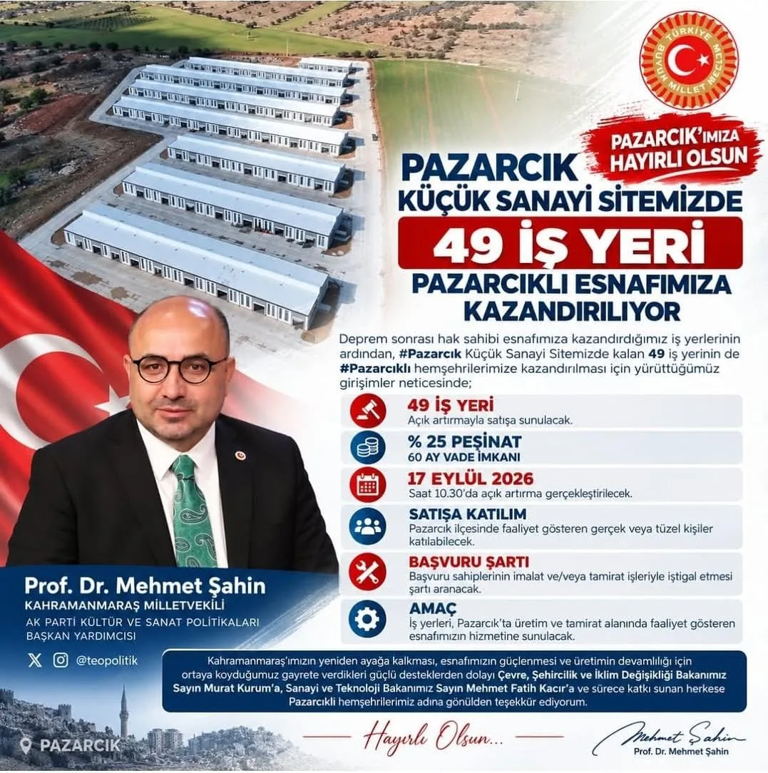 Andırınlı şahin’den pazarcık’a müjde!
