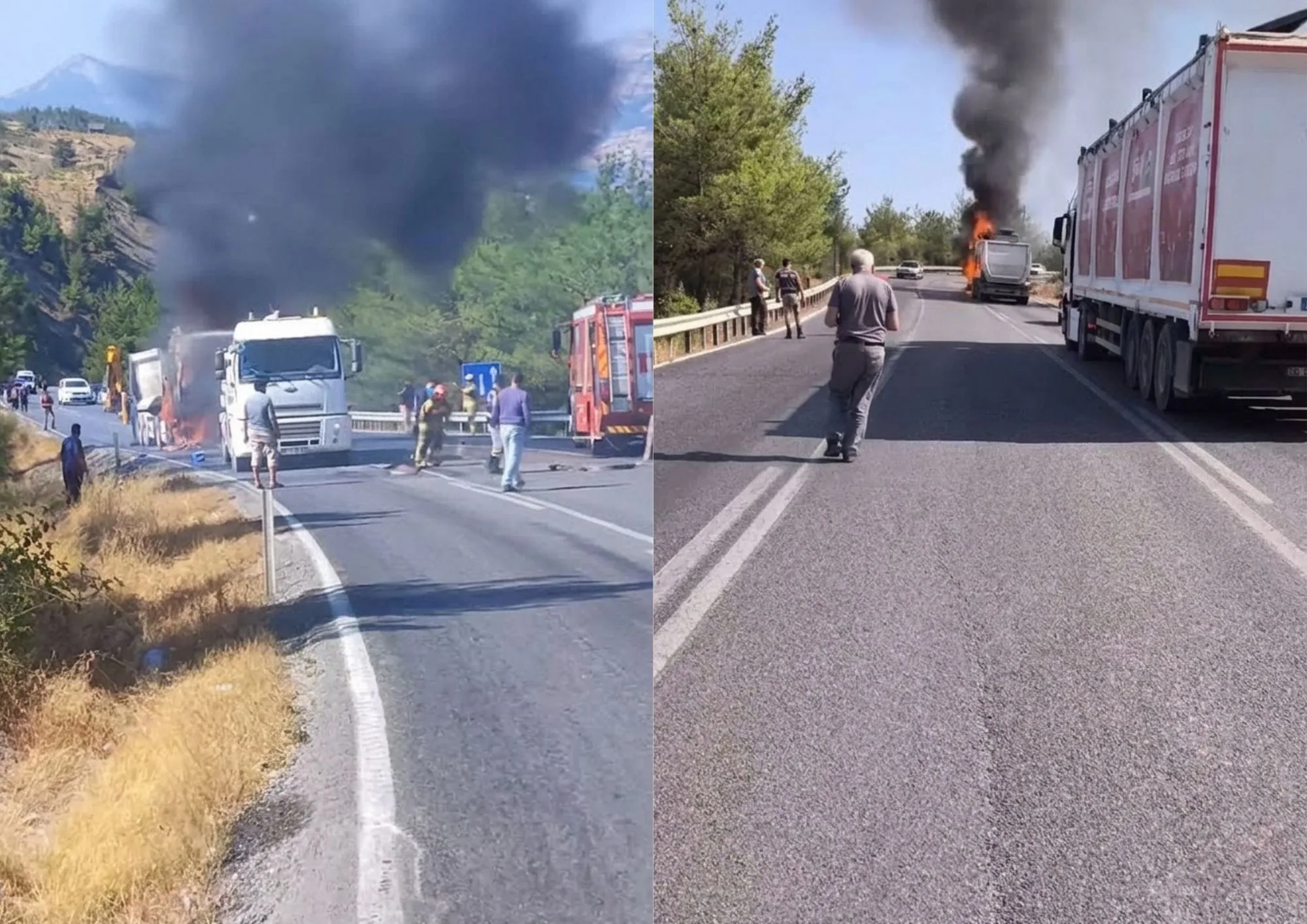 Kahramanmaraş-Andırın yolu Kürtül Rampası’nda seyir halindeki bir TIR’da çıkan yangın