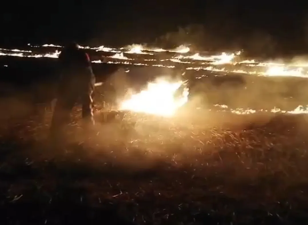 Boş arazide çıkan anız yangını, itfaiyecilerin müdahalesiyle kontrol altına alınıp,