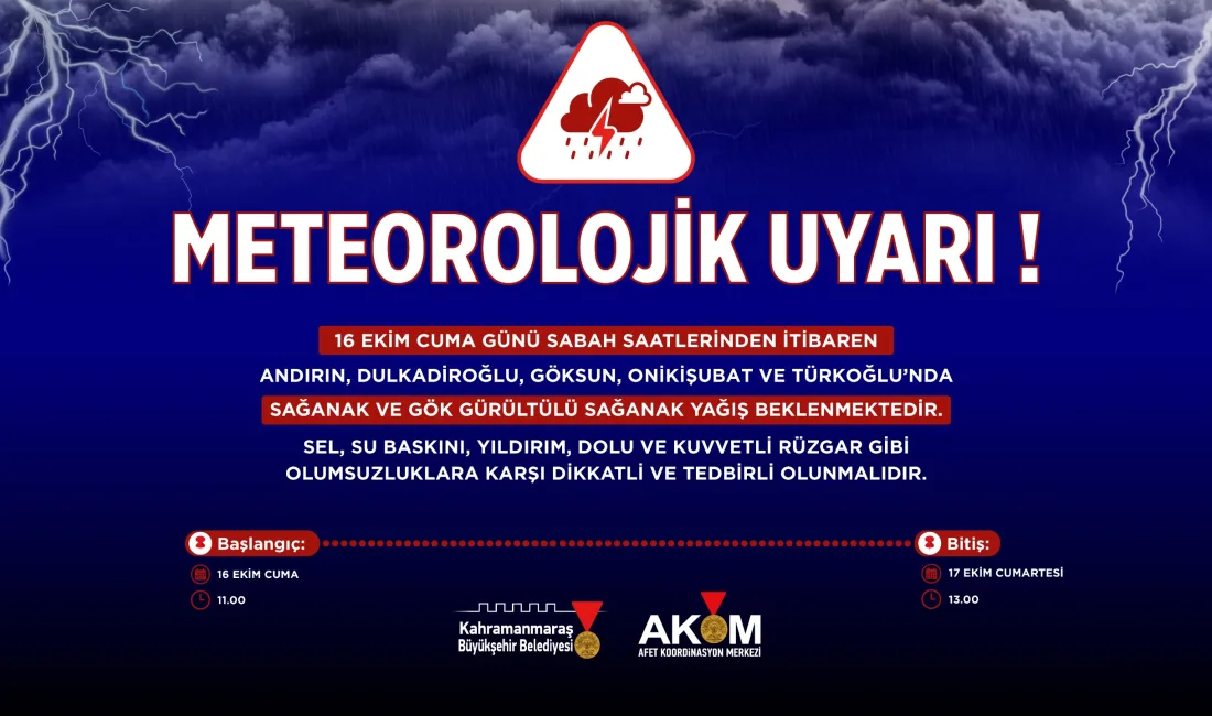 Kahramanmaraş Büyükşehir Belediyesi Afet Koordinasyon Merkezi, şehir merkezi ile Andırın,